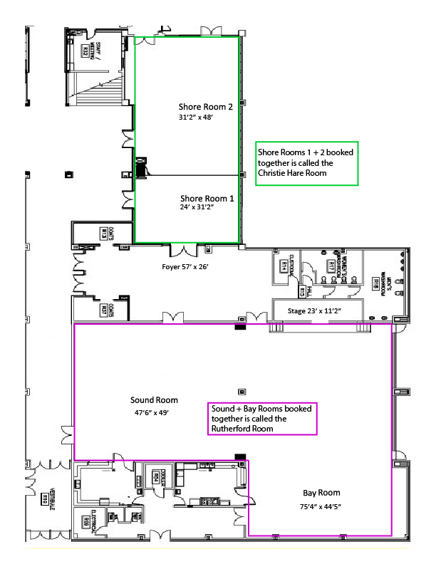 Floor plan layout of Bayshore banquet rooms